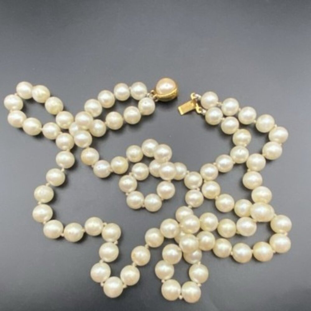 VTG Carolee Double Strand Faux Pearl Necklace 16" Knotted Glass 8mm Beads LOOK - Picture 4 of 16